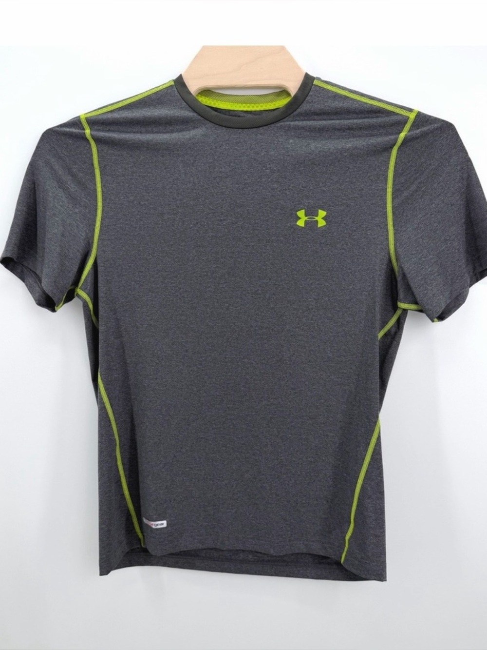 Under Armour Athletic Shirt Mens Large Gray HeatGear Fitted Lime Green Contrast